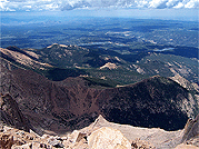 View from 14.000 ft atop Pikes Peak Colorado Springs USA
